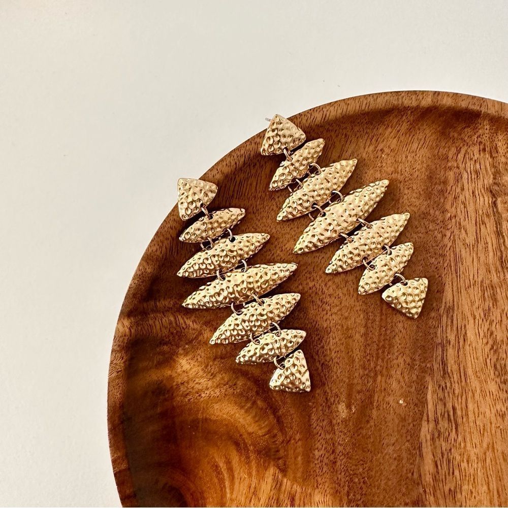 3/$20 Gold Marquise Navette Geo Textured Hammered Dangling Earrings